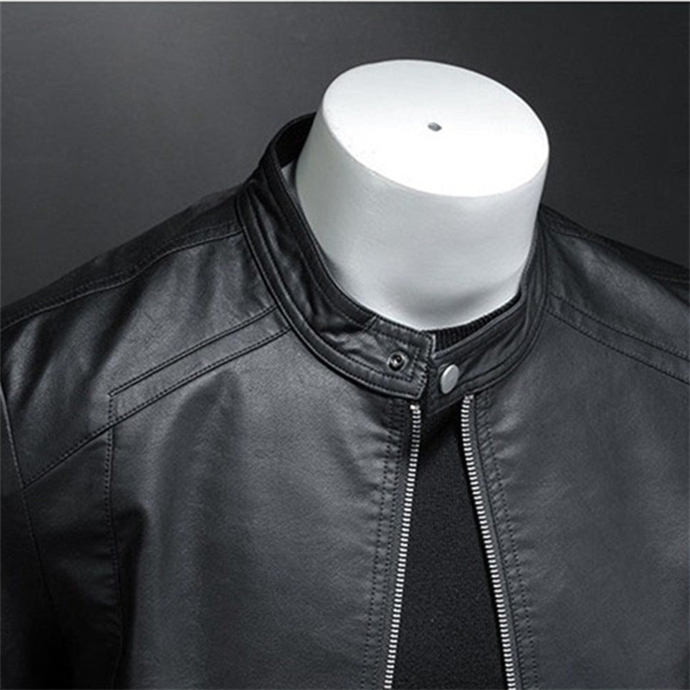 Leather Jacket - Men's Slim Fit Zip-Up Faux Leather Biker Jacket-Grace Aura