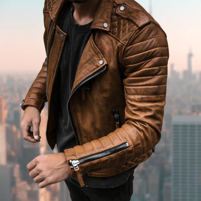 Leather Jacket | Zip-Up | Faux Leather | Biker Jacket | Men's Jacket-Grace Aura