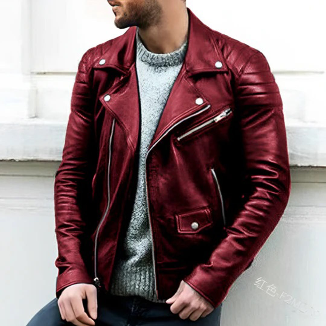 Leather Jacket | Zip-Up | Faux Leather | Biker Jacket | Men's Jacket-Grace Aura