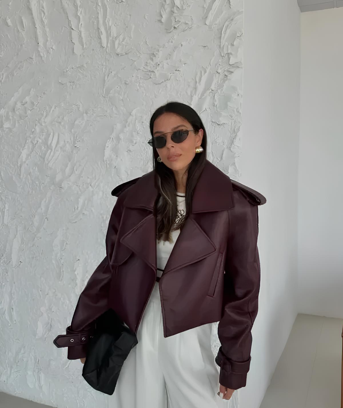 Leatherette Jacket - Faux Leather - Biker - Burgundy Leather Jacket - Women's Leather Jacket-Grace Aura