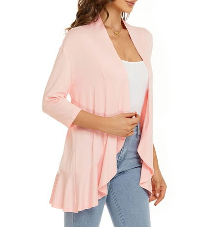 Lightweight Cardigan - Open Front - Half Sleeve - Thin Cardigan - Women's Clothing-Grace Aura