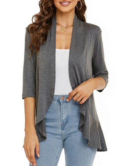 Lightweight Cardigan - Open Front - Half Sleeve - Thin Cardigan - Women's Clothing-Grace Aura