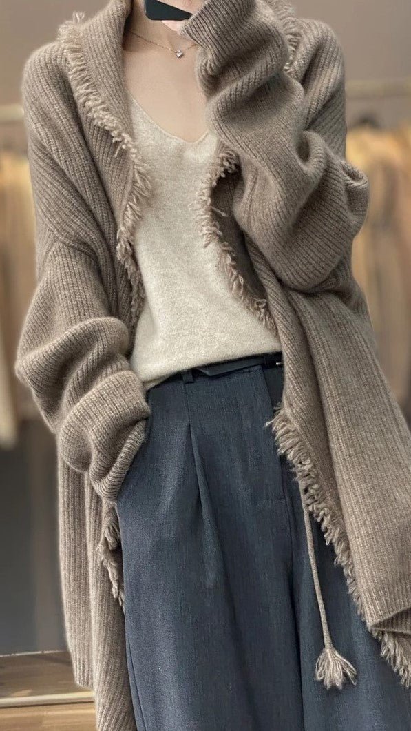 Long Cardigan | Warm | Open Front | Knitted Cardigan | Women's Clothing-Grace Aura