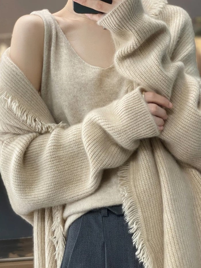 Long Cardigan | Warm | Open Front | Knitted Cardigan | Women's Clothing-Grace Aura