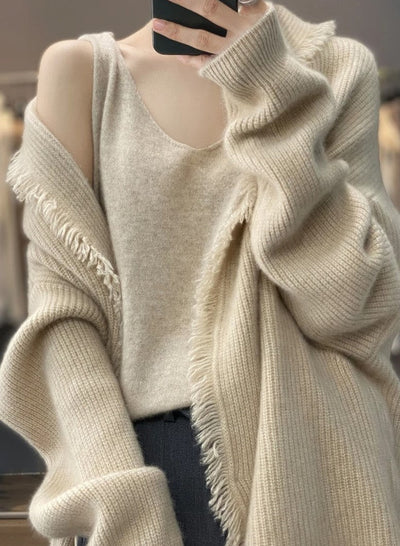 Long Cardigan | Warm | Open Front | Knitted Cardigan | Women's Clothing-Grace Aura