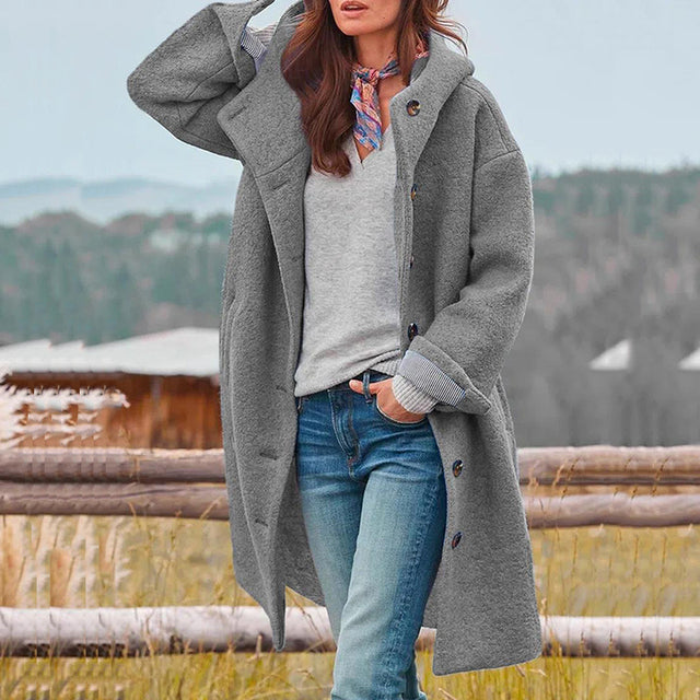 Long Coat | Hooded | Button-Up | Winter Coat | Fall Coats for Women-Grace Aura