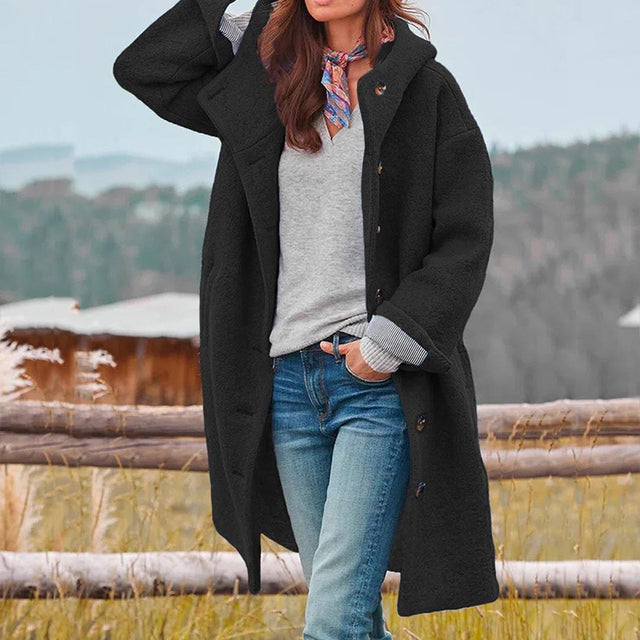 Long Coat | Hooded | Button-Up | Winter Coat | Fall Coats for Women-Grace Aura