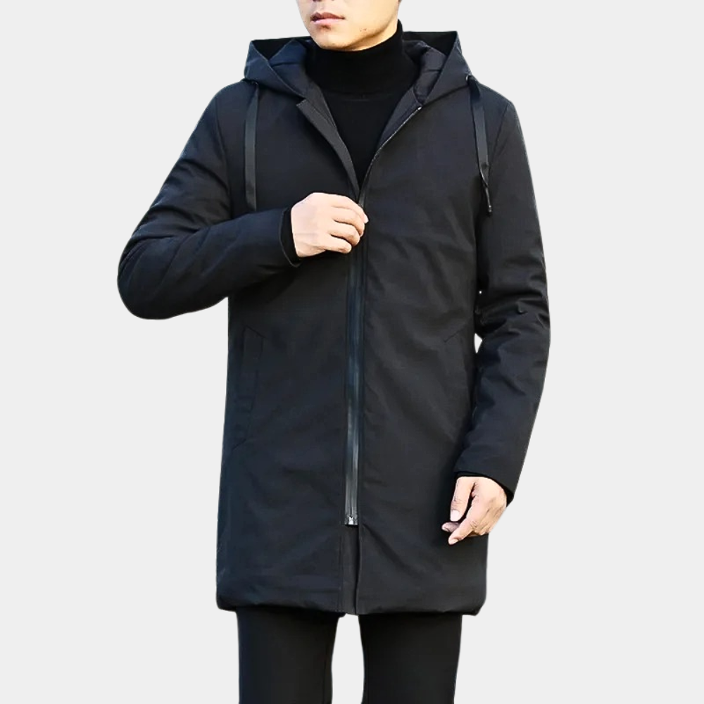 Long Coat - Men's Hooded Windproof Quilted Liner Winter Jacket-Grace Aura