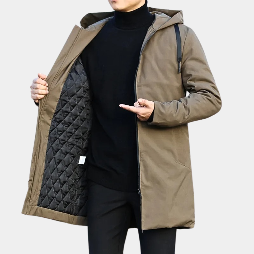 Long Coat - Men's Hooded Windproof Quilted Liner Winter Jacket-Grace Aura