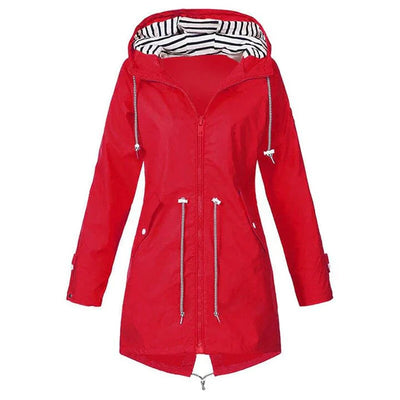 Long Rain Jacket - Hooded - Zip-Up - Waterproof Jackets - Women's Jacket-Grace Aura