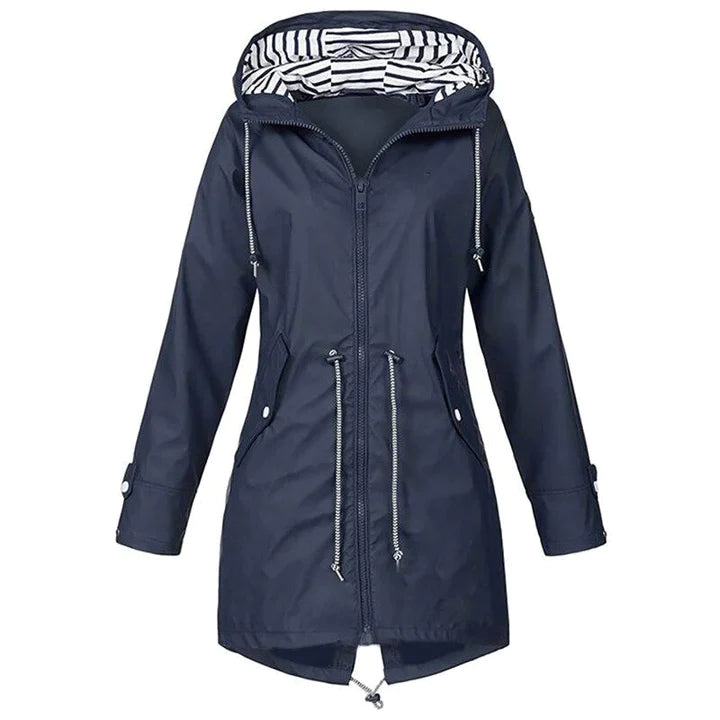 Long Rain Jacket - Hooded - Zip-Up - Waterproof Jackets - Women's Jacket-Grace Aura