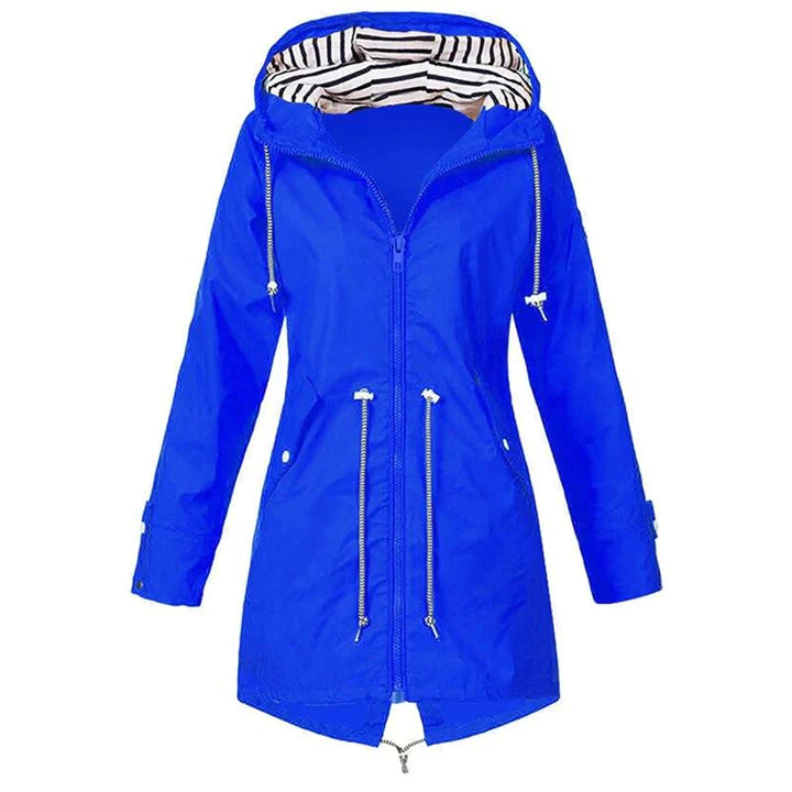 Long Rain Jacket - Hooded - Zip-Up - Waterproof Jackets - Women's Jacket-Grace Aura