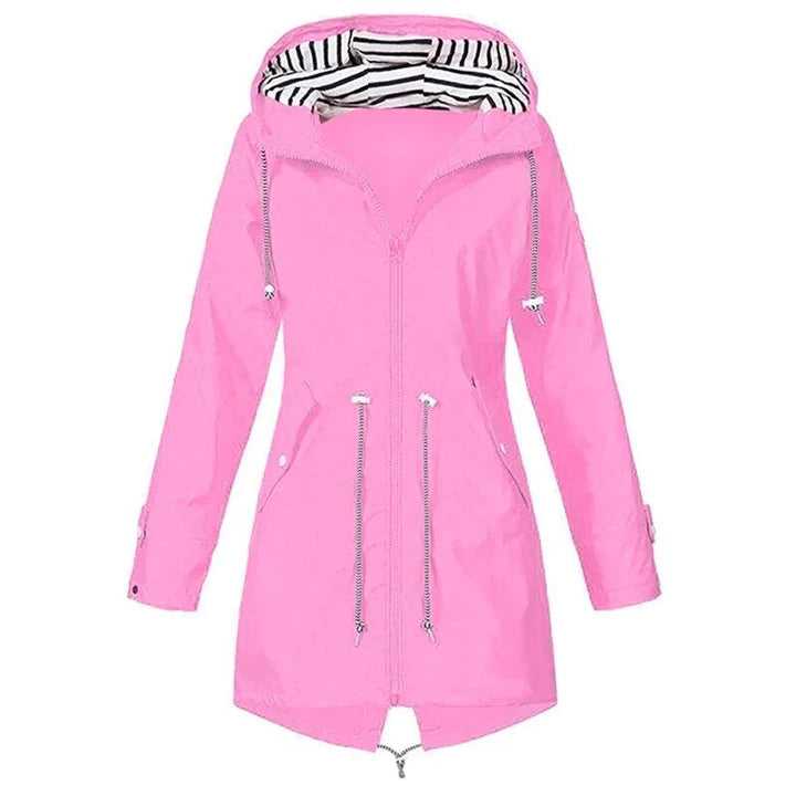 Long Rain Jacket - Hooded - Zip-Up - Waterproof Jackets - Women's Jacket-Grace Aura