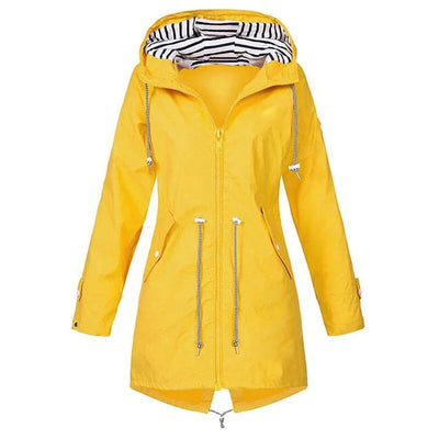 Long Rain Jacket - Hooded - Zip-Up - Waterproof Jackets - Women's Jacket-Grace Aura