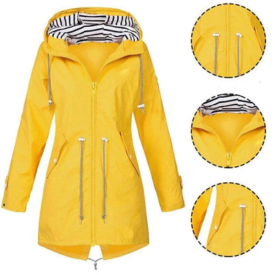 Long Rain Jacket - Hooded - Zip-Up - Waterproof Jackets - Women's Jacket-Grace Aura