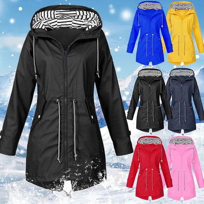 Long Rain Jacket - Hooded - Zip-Up - Waterproof Jackets - Women's Jacket-Grace Aura