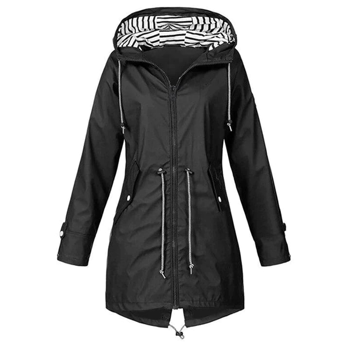 Long Rain Jacket - Hooded - Zip-Up - Waterproof Jackets - Women's Jacket-Grace Aura