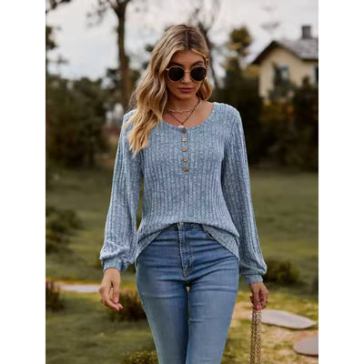 Long Sleeve Top - Casual - Loose Fit - Sweater - Women's Clothing-Grace Aura