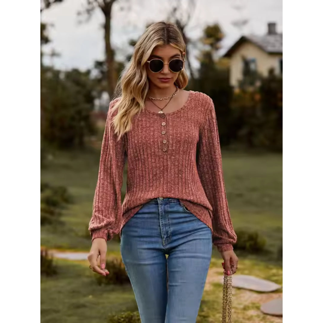 Long Sleeve Top - Casual - Loose Fit - Sweater - Women's Clothing-Grace Aura