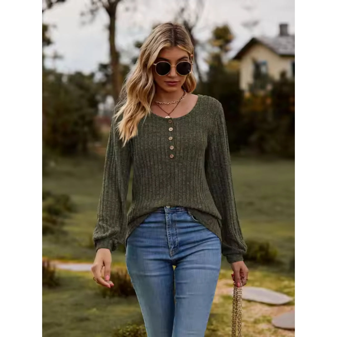 Long Sleeve Top - Casual - Loose Fit - Sweater - Women's Clothing-Grace Aura