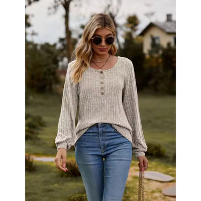 Long Sleeve Top - Casual - Loose Fit - Sweater - Women's Clothing-Grace Aura