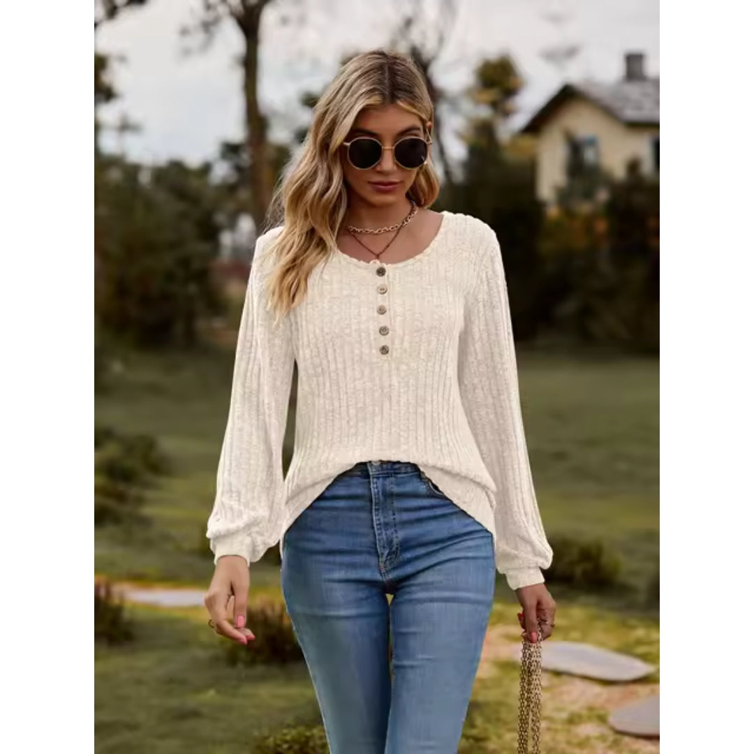 Long Sleeve Top - Casual - Loose Fit - Sweater - Women's Clothing-Grace Aura