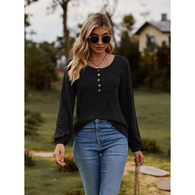 Long Sleeve Top - Casual - Loose Fit - Sweater - Women's Clothing-Grace Aura