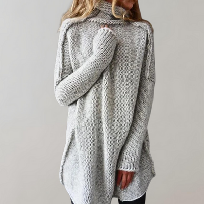 Long Sweater - Loose Fit - Knitted - Turtleneck Sweater - Women's Knitwear-Grace Aura