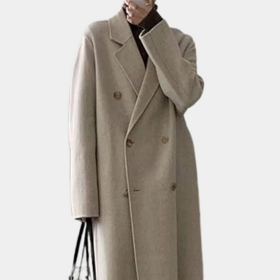 Long Wool Coat | Double Breasted | Belt | Oversized Wool Coat | Women's Long Winter Coat-Grace Aura