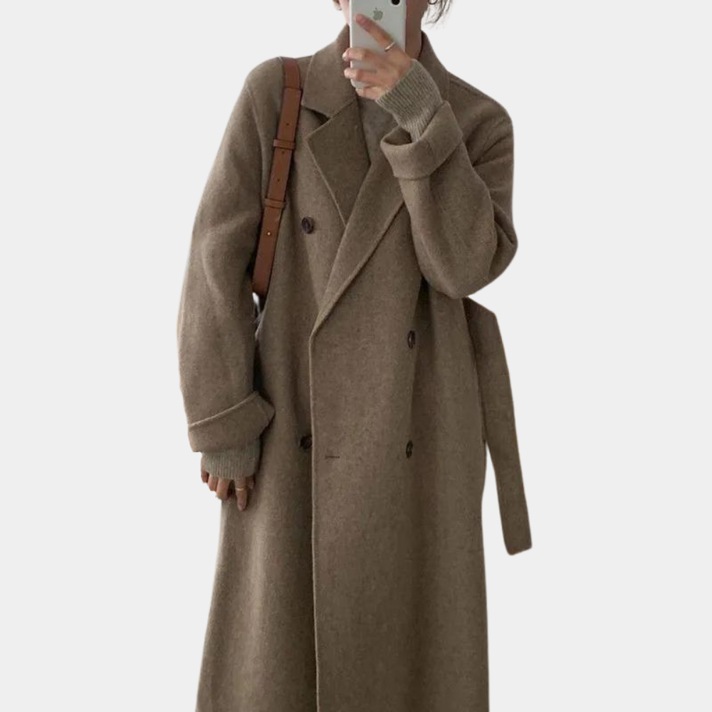 Long Wool Coat | Double Breasted | Belt | Oversized Wool Coat | Women's Long Winter Coat-Grace Aura