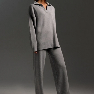 Lounge Set | Oversized Pullover | Wide Leg | Knit Two-Piece Set | Women's Loungewear-Grace Aura