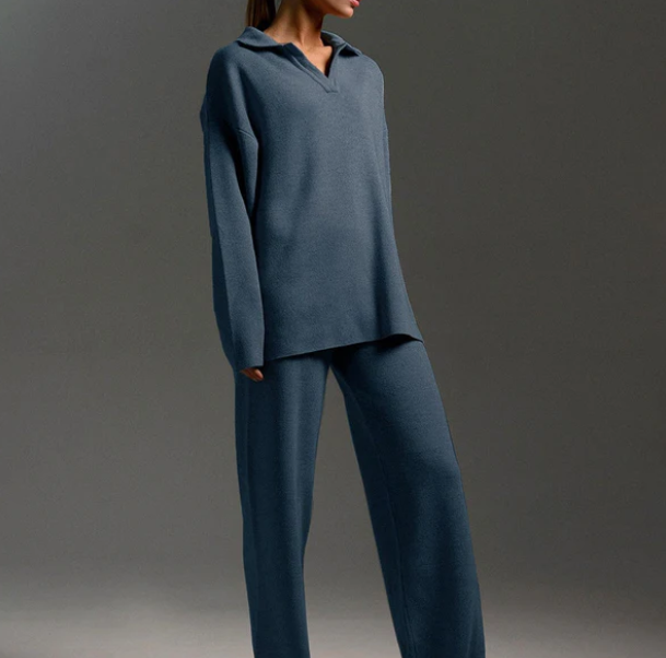 Lounge Set | Oversized Pullover | Wide Leg | Knit Two-Piece Set | Women's Loungewear-Grace Aura