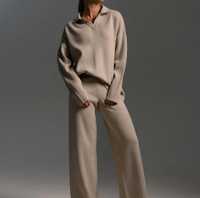 Lounge Set | Oversized Pullover | Wide Leg | Knit Two-Piece Set | Women's Loungewear-Grace Aura