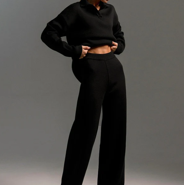 Lounge Set | Oversized Pullover | Wide Leg | Knit Two-Piece Set | Women's Loungewear-Grace Aura