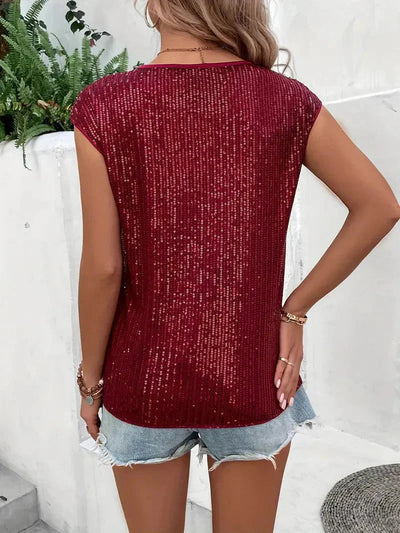 Marisa Sequin Top | Women's sleeveless glittery blouse-Grace Aura