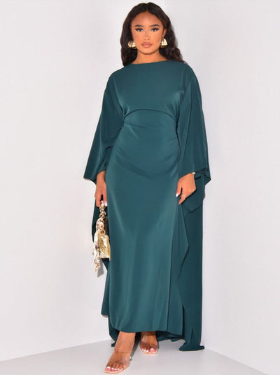 Maxi Dress - Boat Neck - Long Sleeve - Batwing Dress - Elegant Dress-Grace Aura