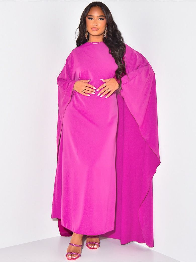 Maxi Dress - Boat Neck - Long Sleeve - Batwing Dress - Elegant Dress-Grace Aura