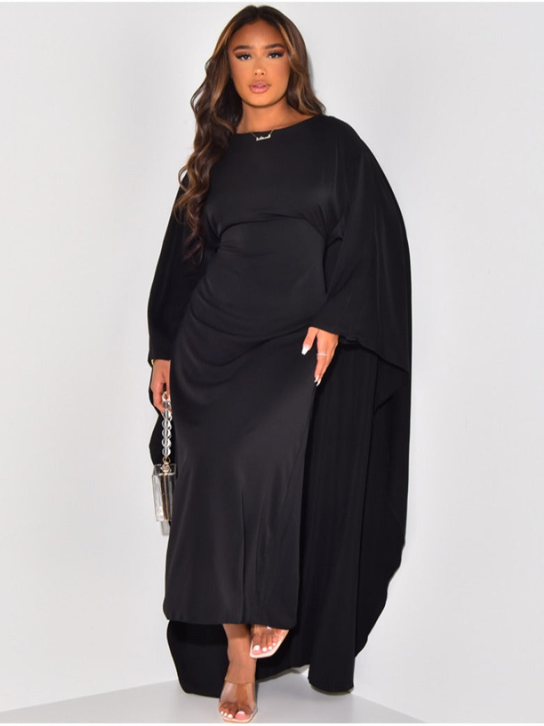 Maxi Dress - Boat Neck - Long Sleeve - Batwing Dress - Elegant Dress-Grace Aura