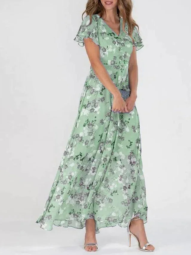 Maxi Dress - Elegant Flowy Butterfly Sleeve Summer Dress-Grace Aura