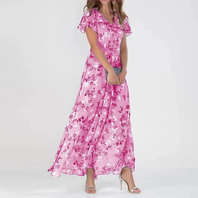 Maxi Dress - Elegant Flowy Butterfly Sleeve Summer Dress-Grace Aura