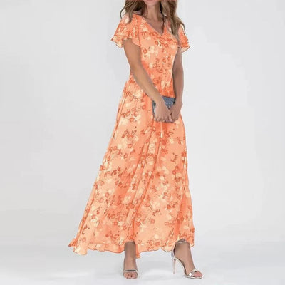 Maxi Dress - Elegant Flowy Butterfly Sleeve Summer Dress-Grace Aura