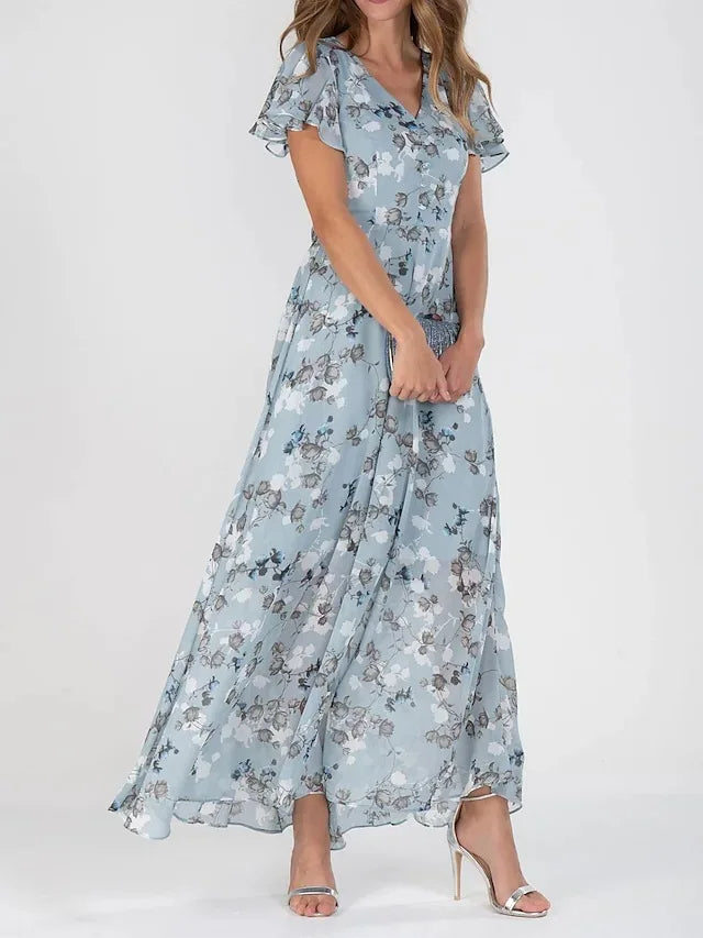 Maxi Dress - Elegant Flowy Butterfly Sleeve Summer Dress-Grace Aura