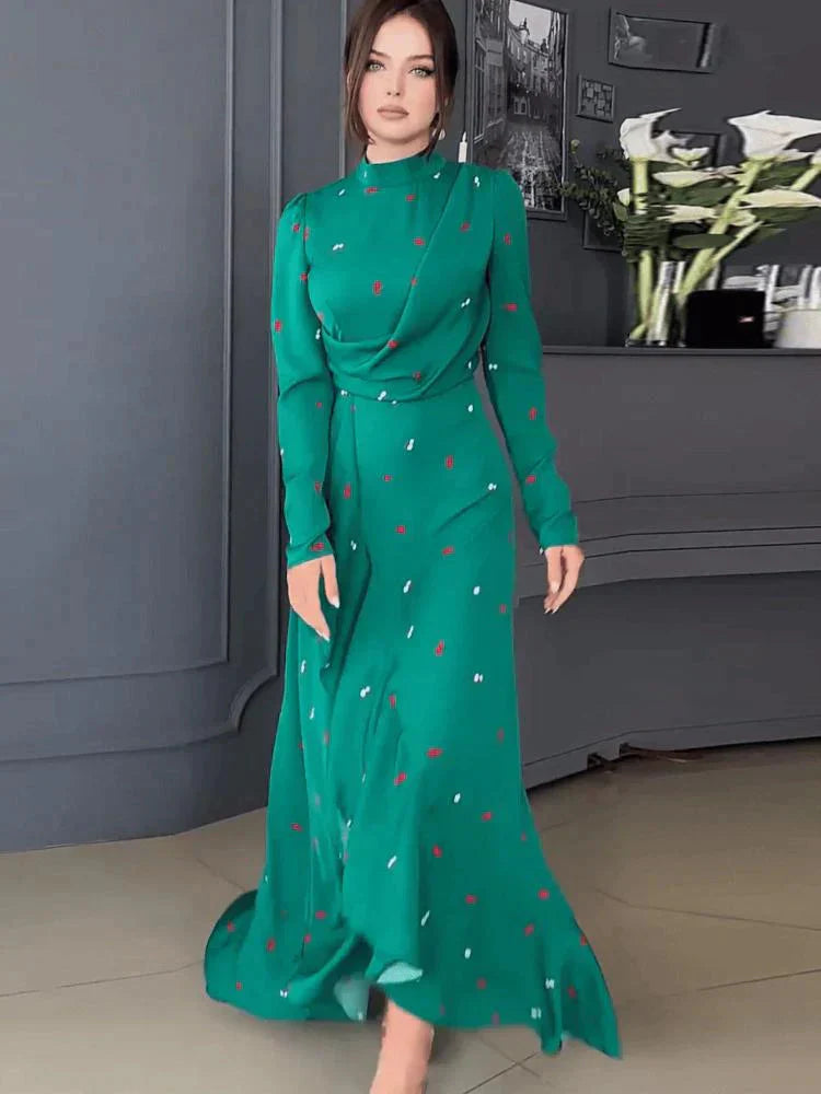 Maxi Dress - Elegant - High Neck - Long Sleeve Dress - Long Dress-Grace Aura