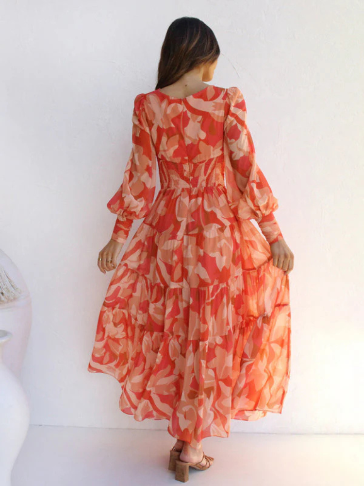 Maxi Dress | Long Sleeve | V-Neck | Flowy Dress | Floral Dress-Grace Aura