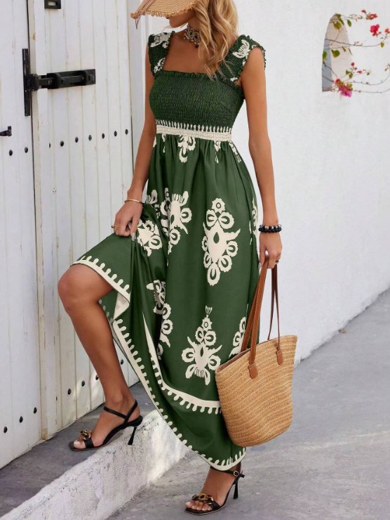 Maxi Dress - Shirred - A-Line - Boho Dress - Summer Dress -Grace Aura