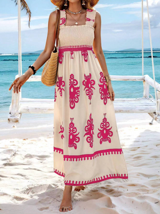 Maxi Dress - Shirred - A-Line - Boho Dress - Summer Dress -Grace Aura