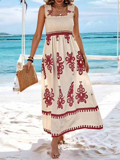 Maxi Dress - Shirred - A-Line - Boho Dress - Summer Dress -Grace Aura