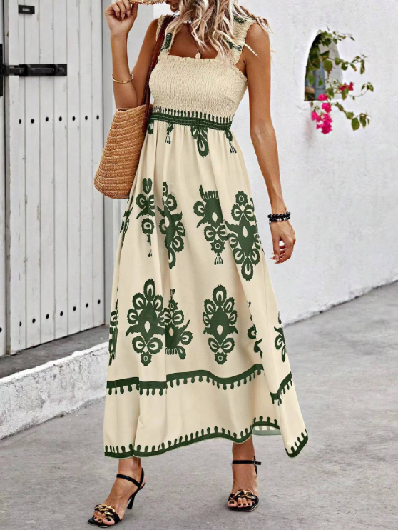 Maxi Dress - Shirred - A-Line - Boho Dress - Summer Dress -Grace Aura