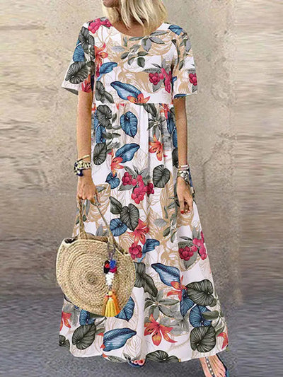 Maxi Dress - Short Sleeve Loose Fit Boho Summer Dress-Grace Aura