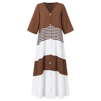 Maxi Dress - Women's Loose fit Striped Button-Up Dress-Grace Aura